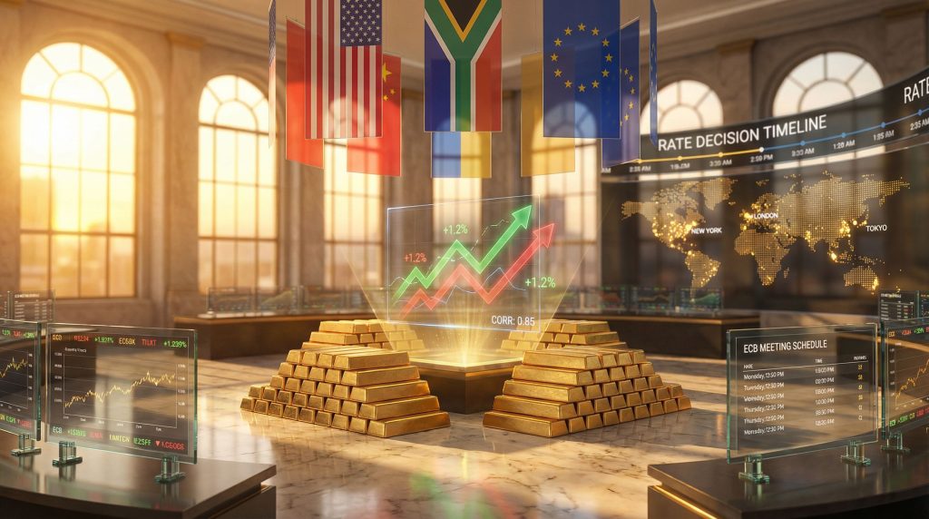 Gold bars, interest rates, central banks.