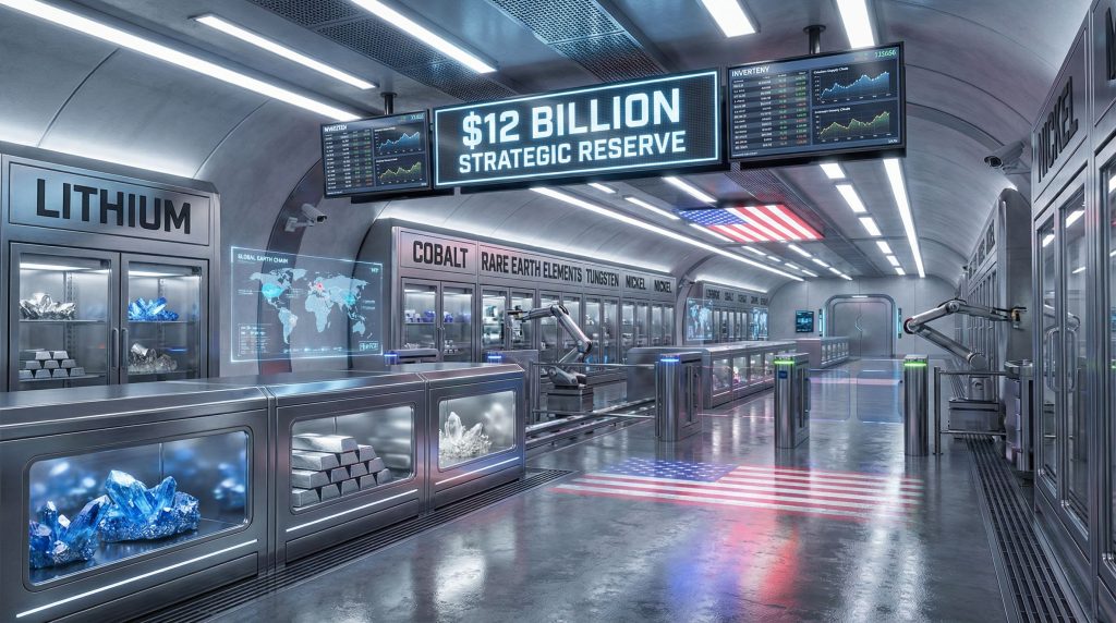 US strategic critical minerals reserve facility display.