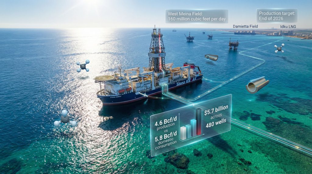 Offshore rig highlights Egypt Mediterranean gas drilling.