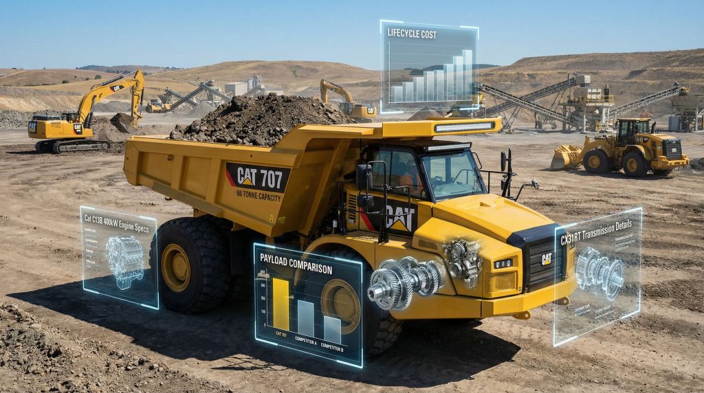 Caterpillar 707 wide body truck in action.