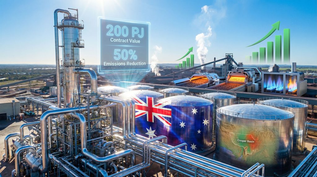 Industrial scene depicting Santos gas supply agreement.