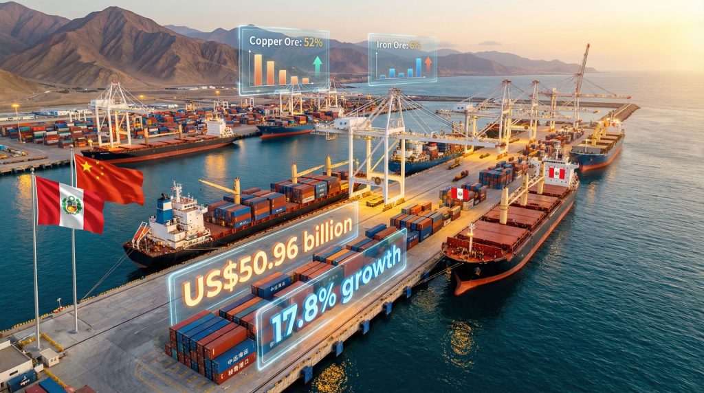 China Peru trade boom at busy port.