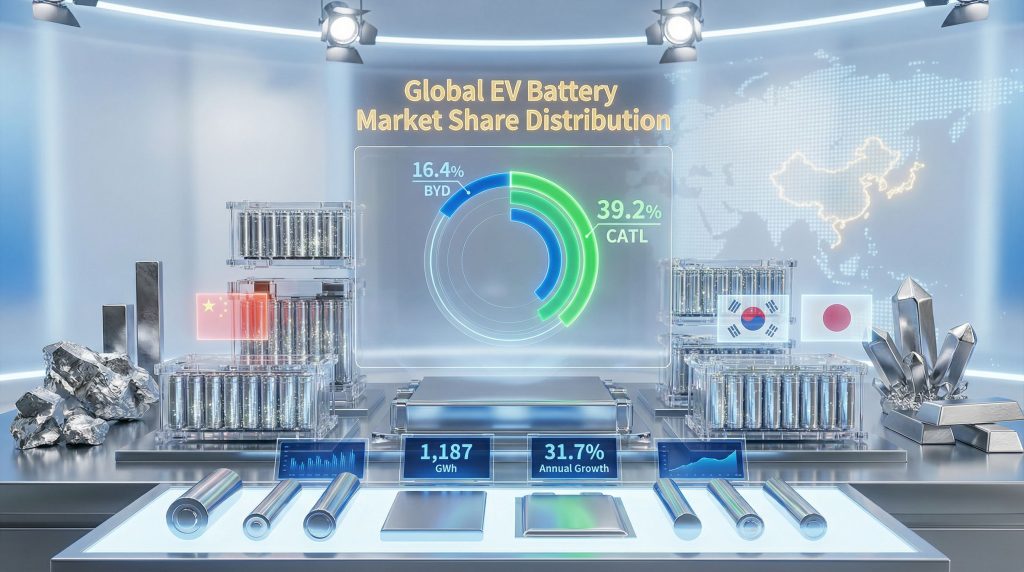 Global EV battery market share distribution chart.