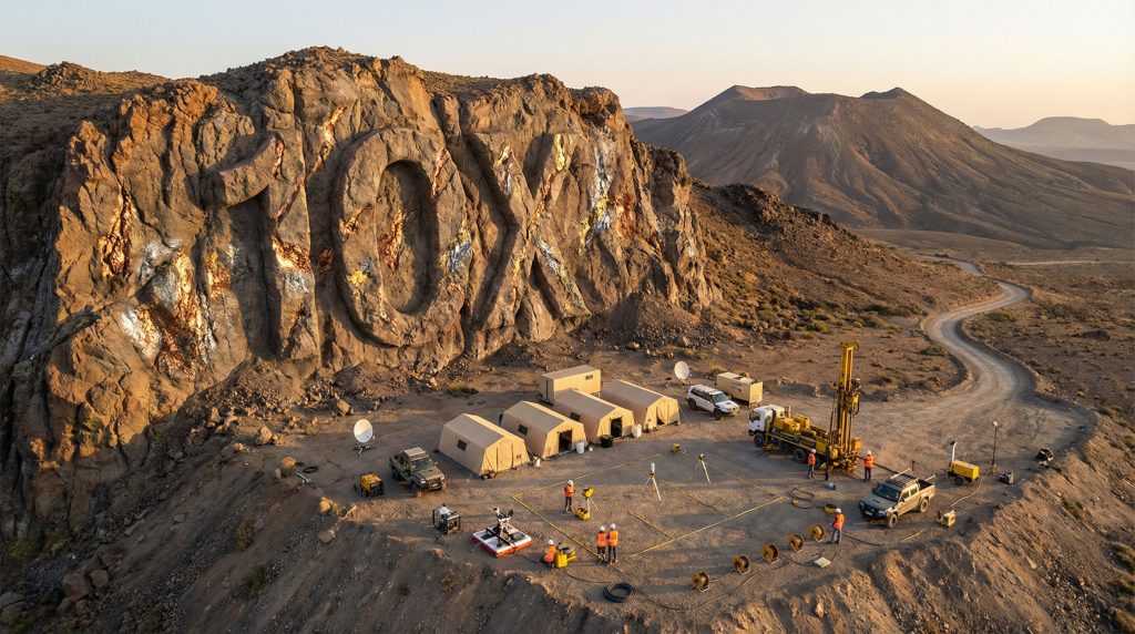 Exultant Mining Ltd-10X-Tesla Mining exploration site in desert.