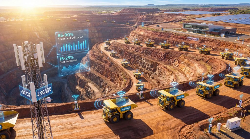 Autonomous trucks operating at Minera Centinela.