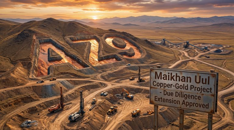 Asianbatterymet Plc Chess Depositary Interests 1:1-AZ9-Maikhan Uul copper-gold project at sunset.