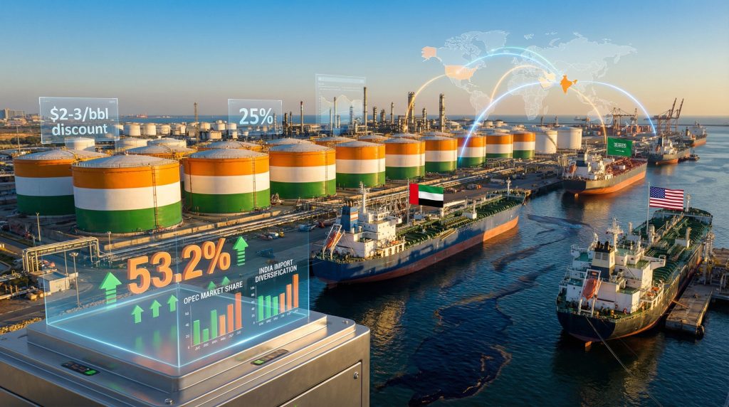 India rebalances crude imports with global diversification.