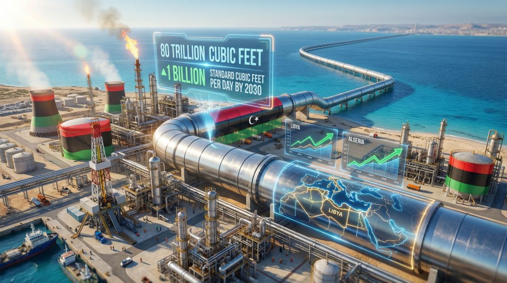 Libya gas exports to Europe pipeline visualization.