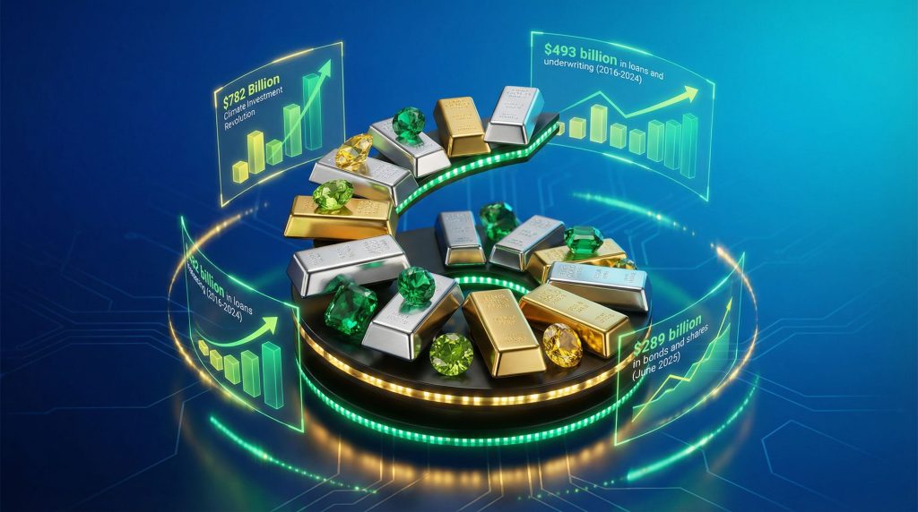 Gold bars and gems symbolize climate financing.