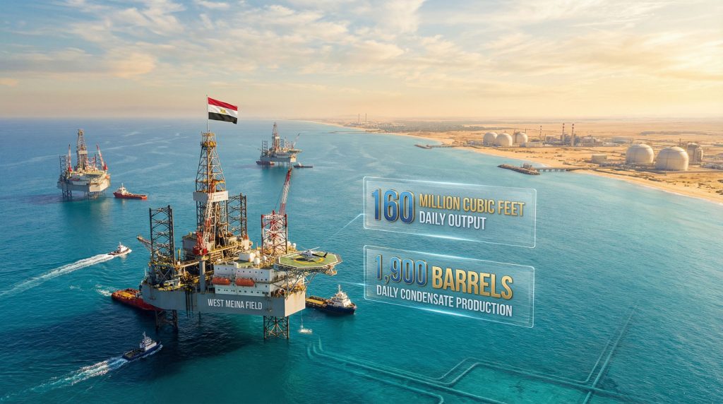 Egypt Mediterranean gas drilling project with offshore platforms.