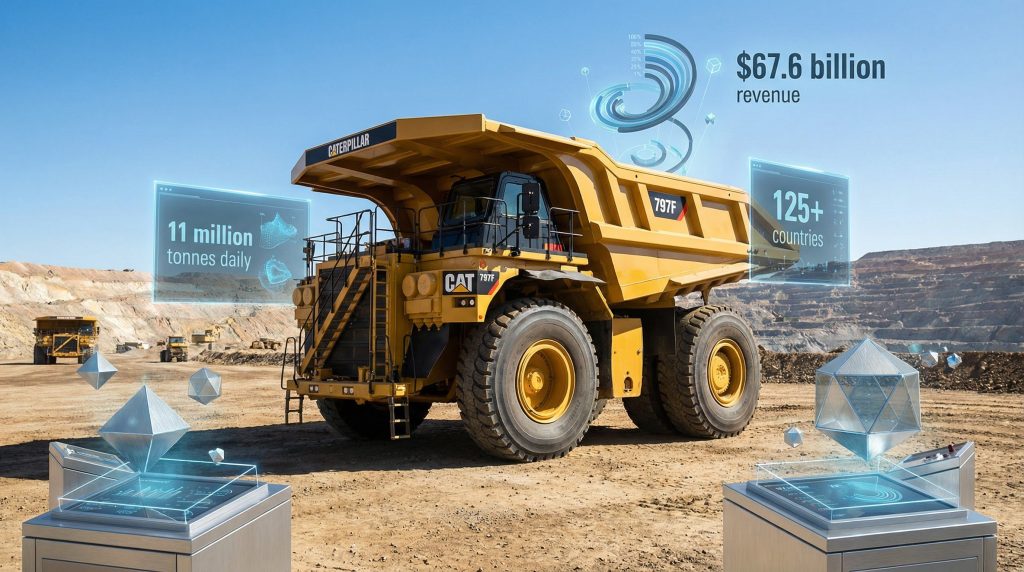 Caterpillar acquires RPMGlobal, showcasing mining machinery.