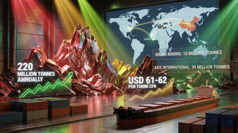 Guinea bauxite production oversupply visualized with ship.