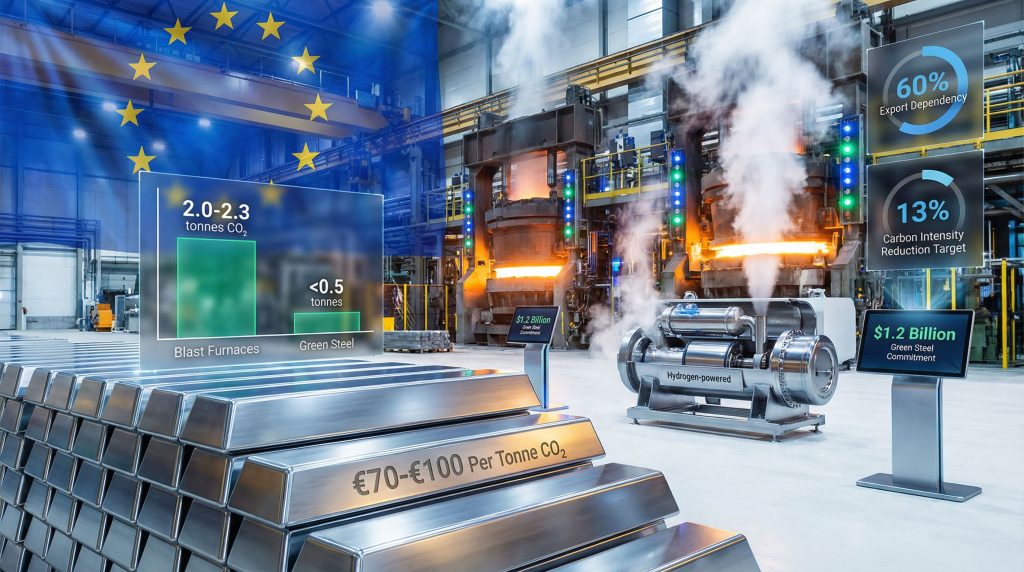 Steel industry carbon tax visualized in Europe.
