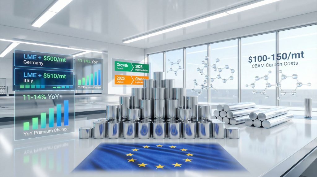 European aluminium billet premiums visualization with projections.