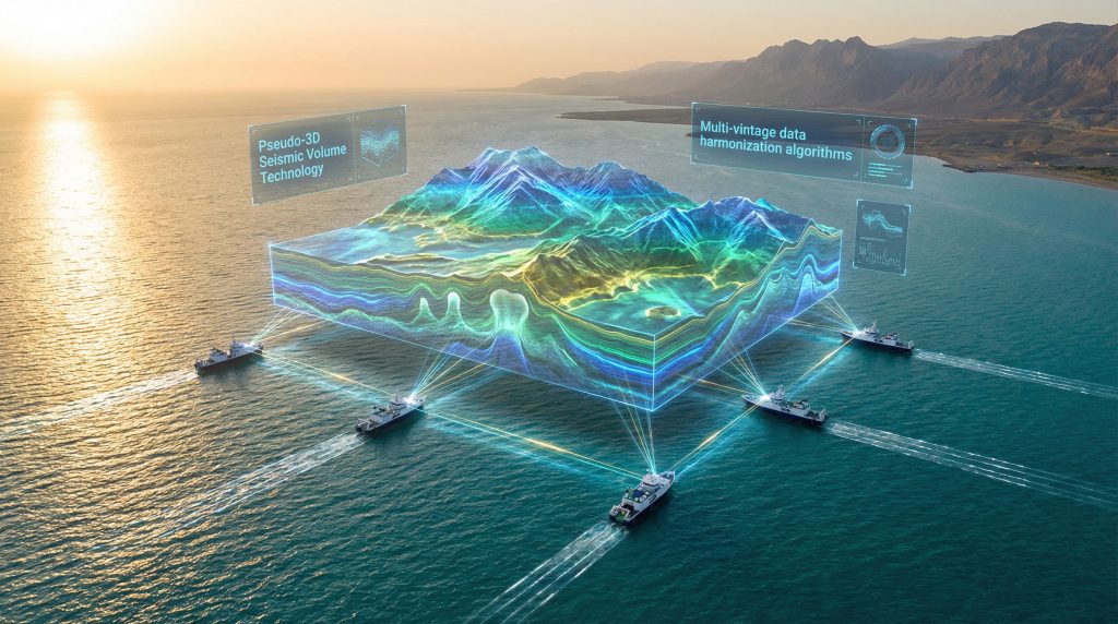 Futuristic seismic research visualization over ocean.