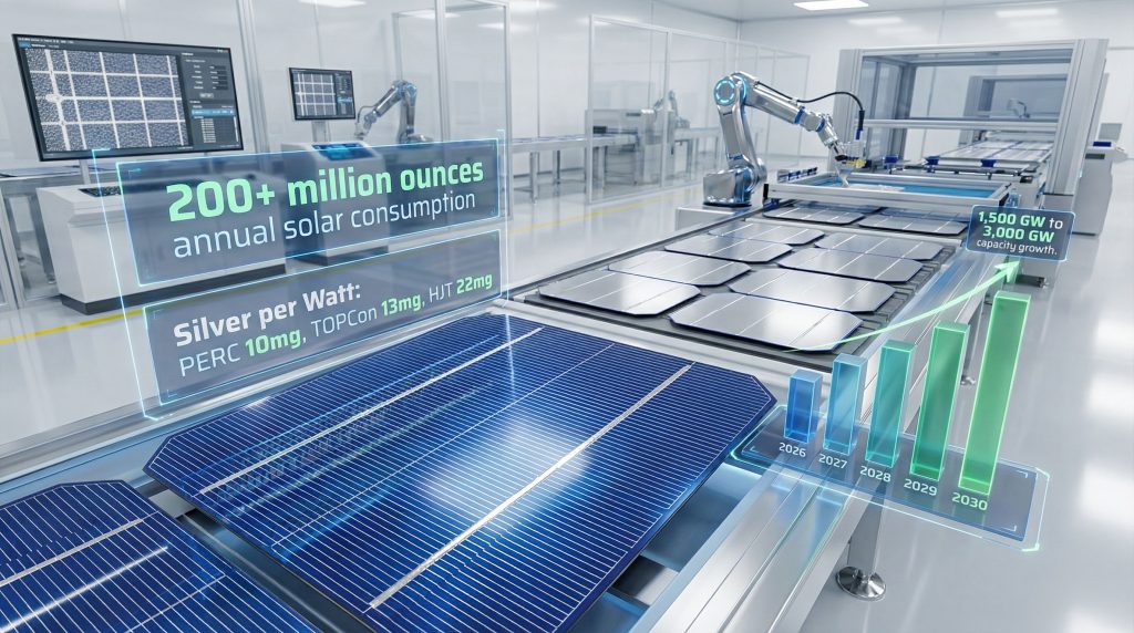 Robotic solar panel production using silver.