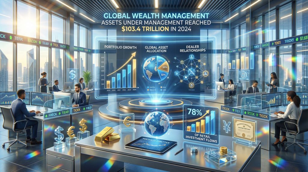 Wealth management strategies in futuristic office.