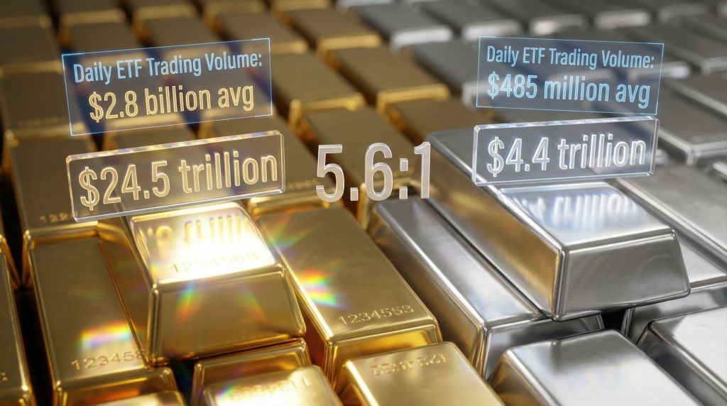 Gold vs silver liquidity comparison in bars.