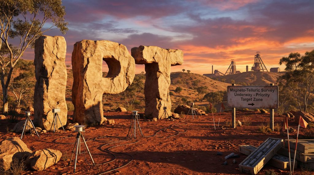 Impact Minerals Ltd-IPT-Mining setting with large "IPT" rock letters.