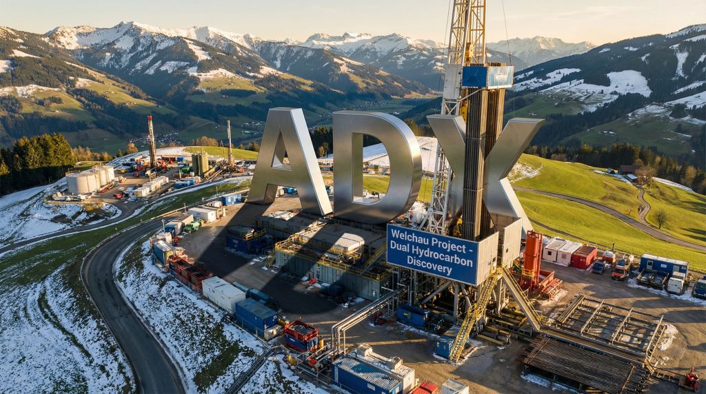 ADX Energy Ltd-ADX-ADX oil rig with snowy mountain backdrop.