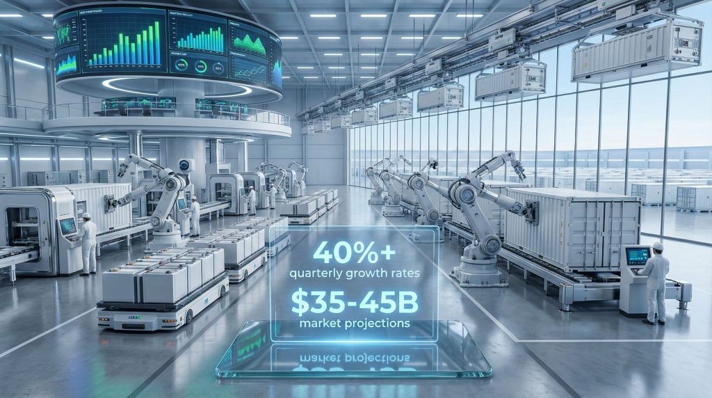 Futuristic factory enhances battery energy storage system sales.
