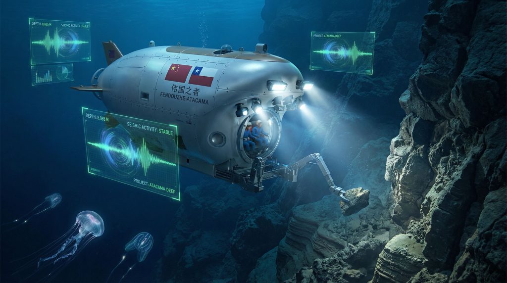 Underwater submersible during Joint China–Chile Atacama Trench Expedition.