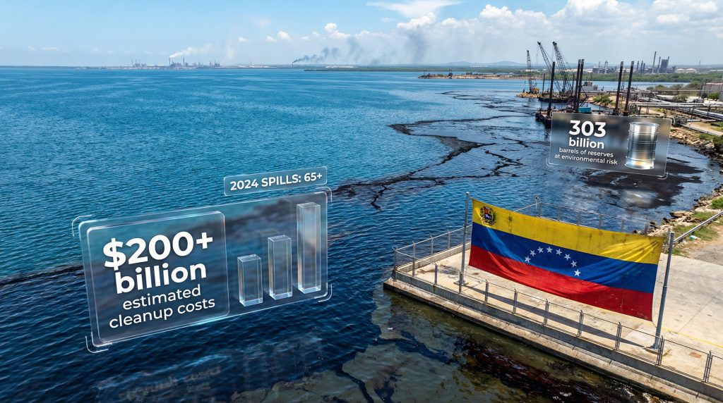 Venezuela oil industry environmental disaster impacts coastline.
