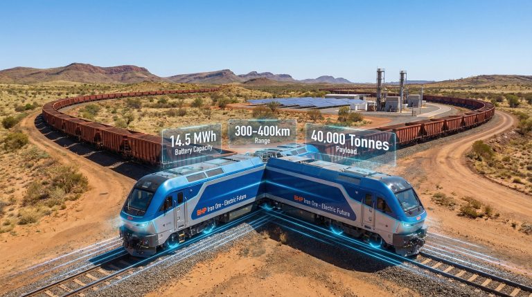 Andrew Forrest battery-powered trains in desert.