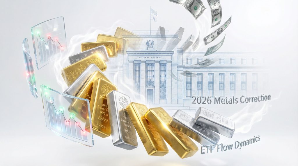 Gold and silver price decline; financial graphics.