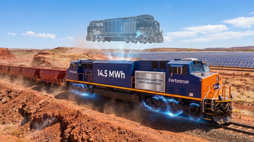 Fortescue battery electric locomotives with solar integration.