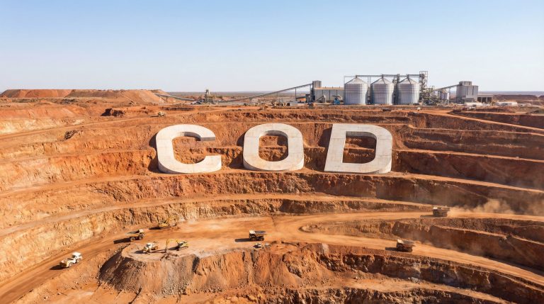 Coda Minerals Ltd-COD-Gold mine landscape with gigantic letters.