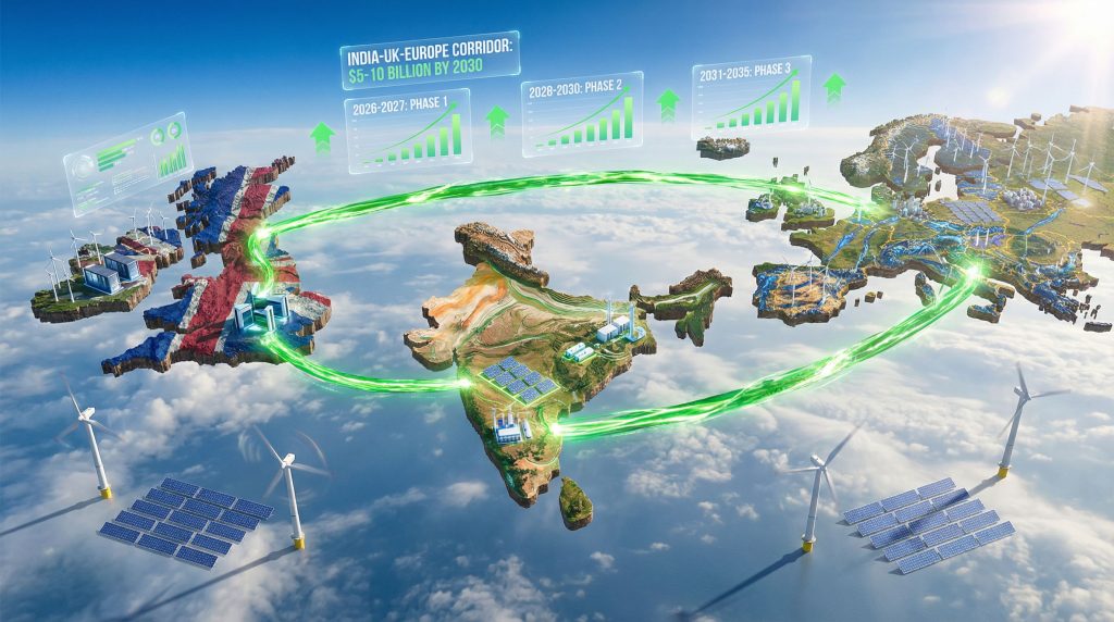 Illustration of India–UK Europe green corridor.