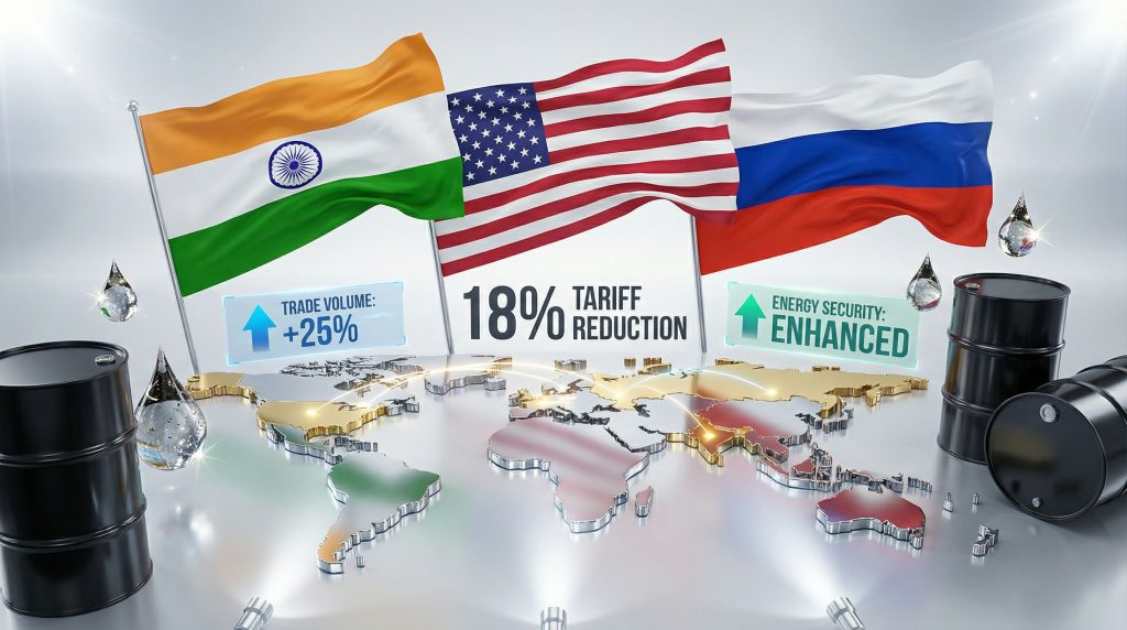 India-Russia oil trade deal illustration.