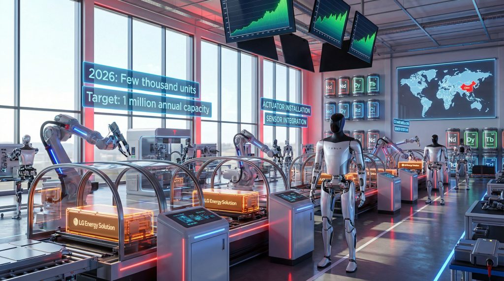 Tesla humanoid robot production assembly line.