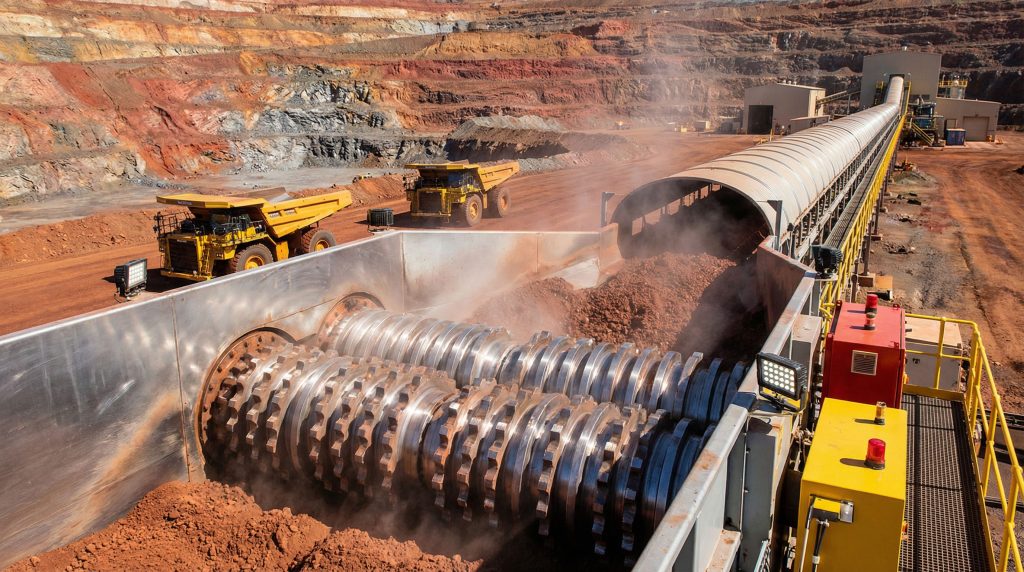 Mining machinery for in-pit sizing process.