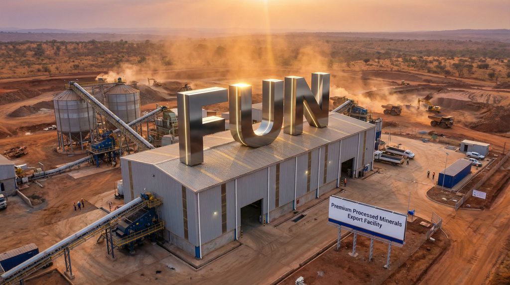 Fortuna Metals Ltd-FUN-Mining facility with oversized 'FUN' letters.