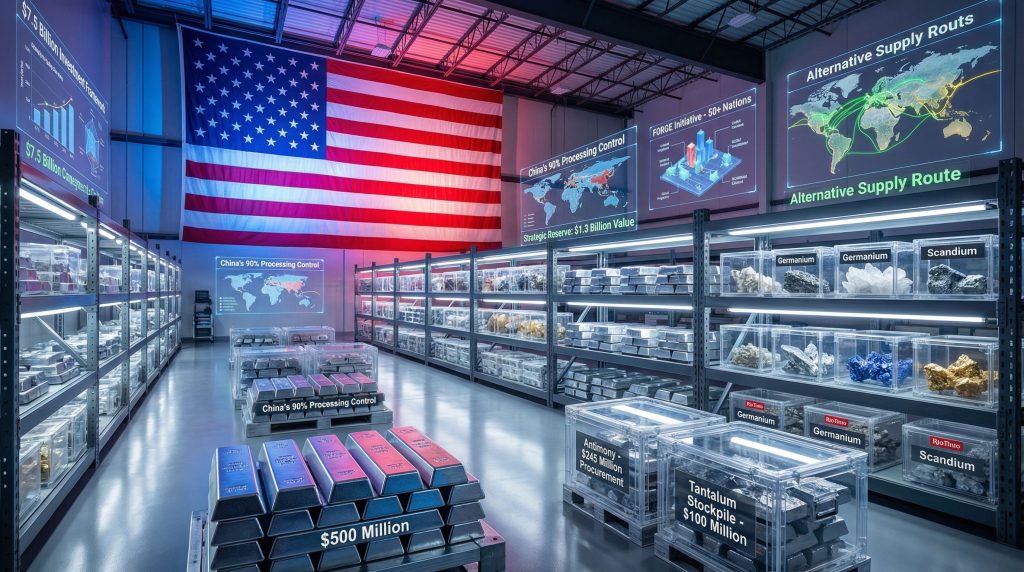 U.S. critical minerals stockpile in warehouse.