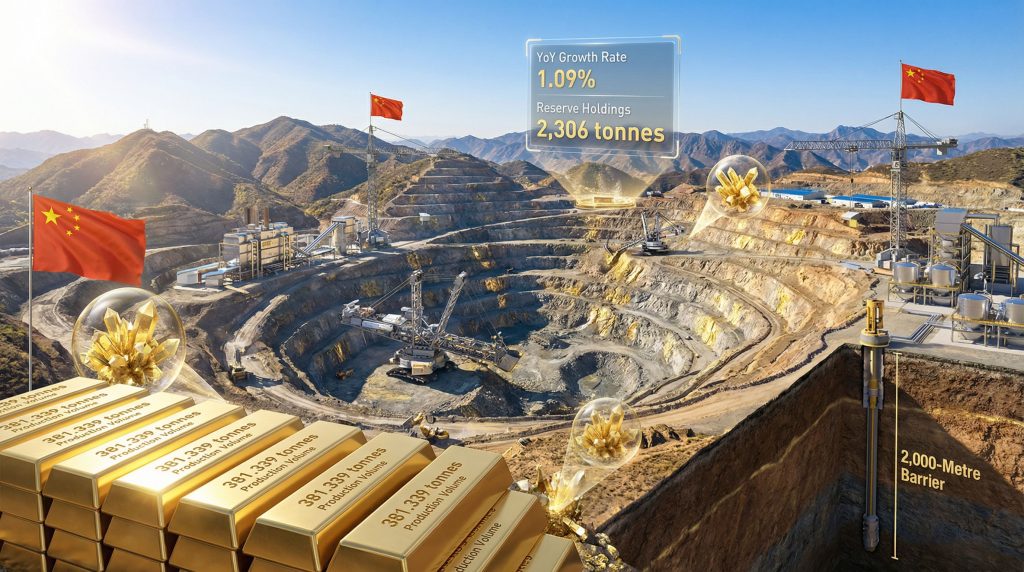 China gold production surge at mining site.