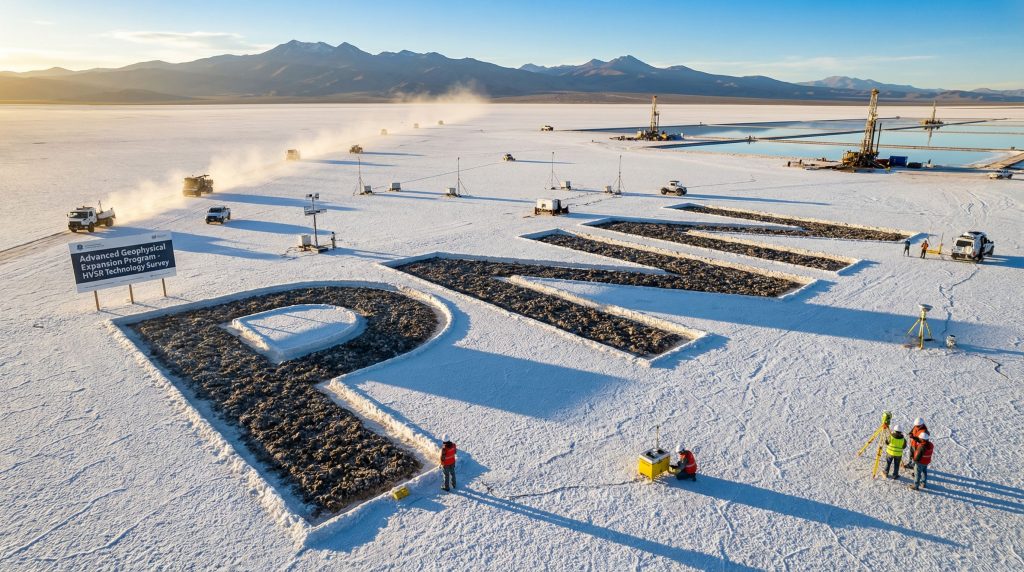 Power Minerals Ltd-PNN-PNM logo on snowy landscape during survey.
