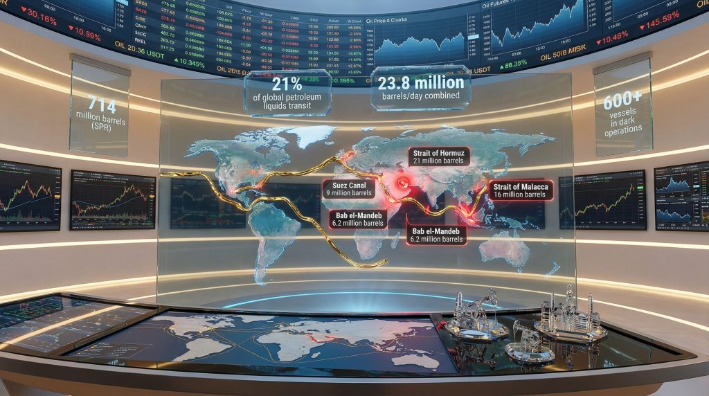 Global oil trade routes and price impact.