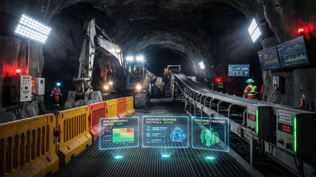 Mining tunnel and equipment highlight safety review.