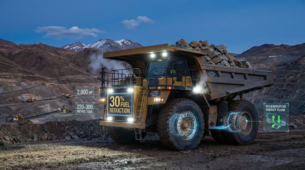 Cummins hybrid-electric ultra-class mining truck in operation.