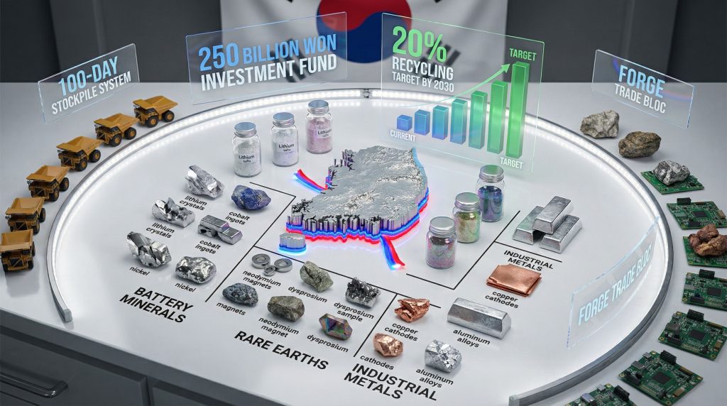 South Korea critical minerals strategy illustrated diagram.