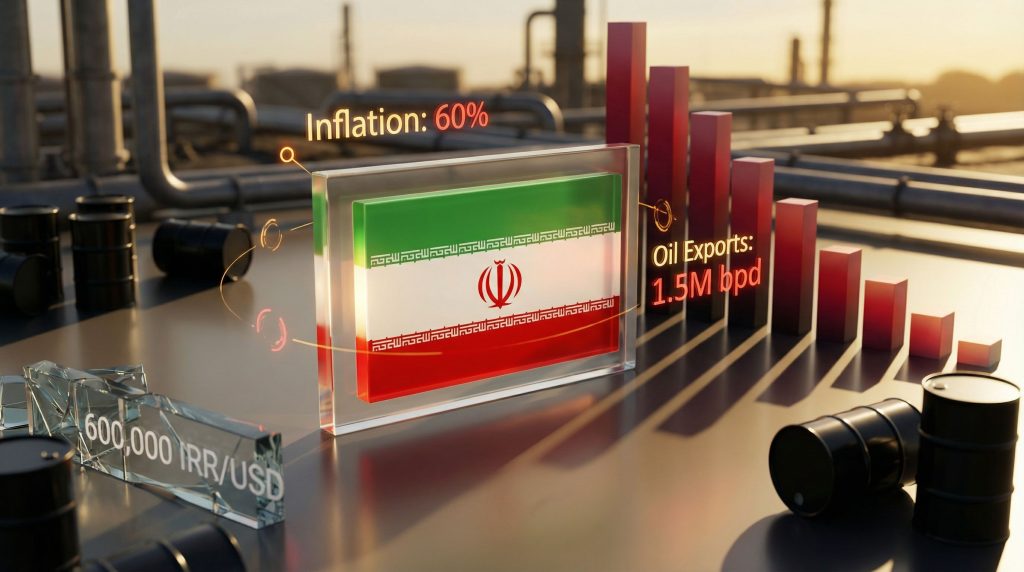 Iran regime crisis: inflation, oil exports, currency.