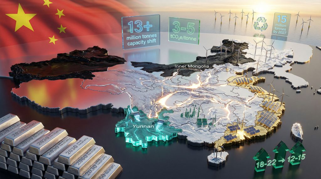 Map illustrating China's aluminium decarbonisation strategy.