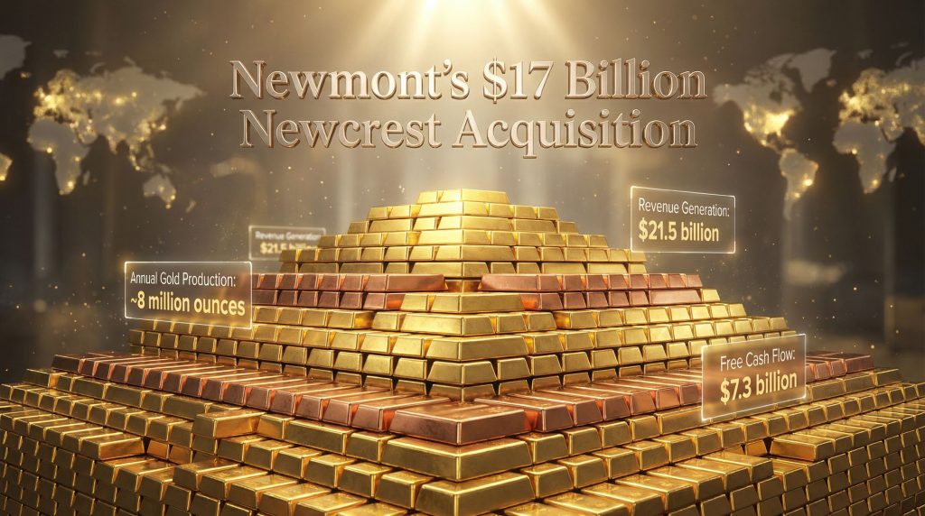 Newmont Newcrest acquisition investment showcased with gold bars.