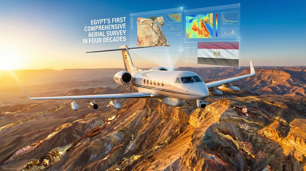 Aircraft conducting Egypt aerial mineral survey.