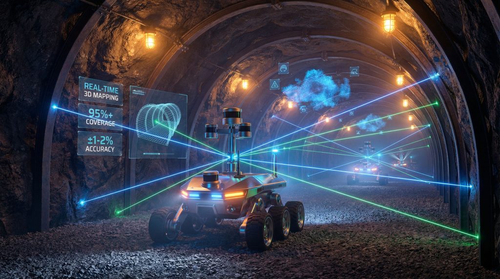 Autonomous robot mapping underground mine tunnels.