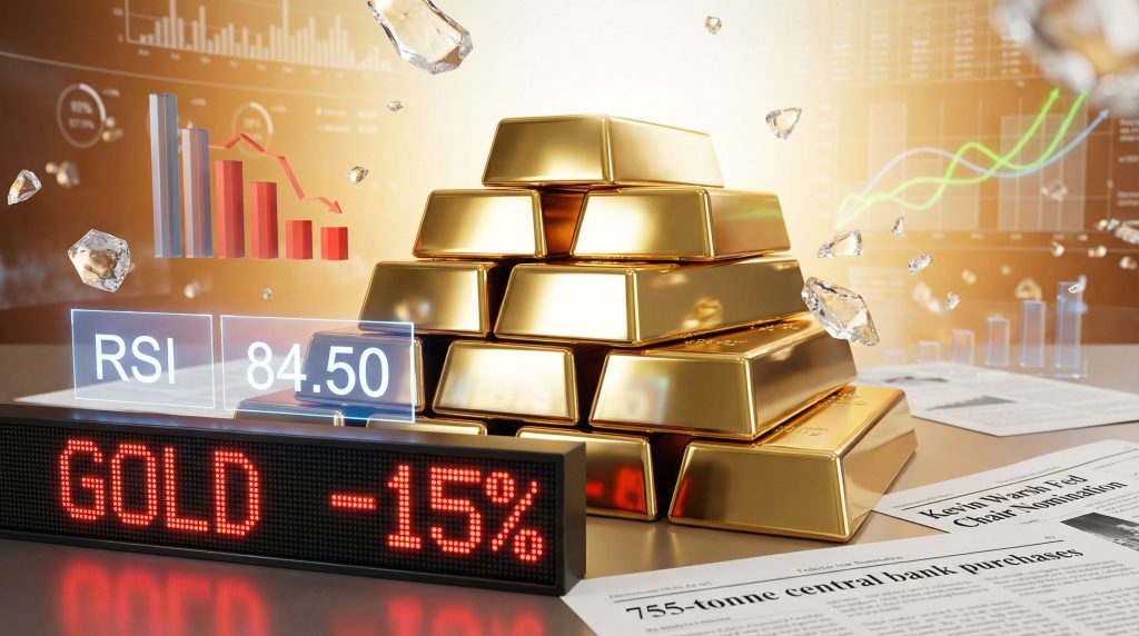 Gold bars and indicators highlight crash.