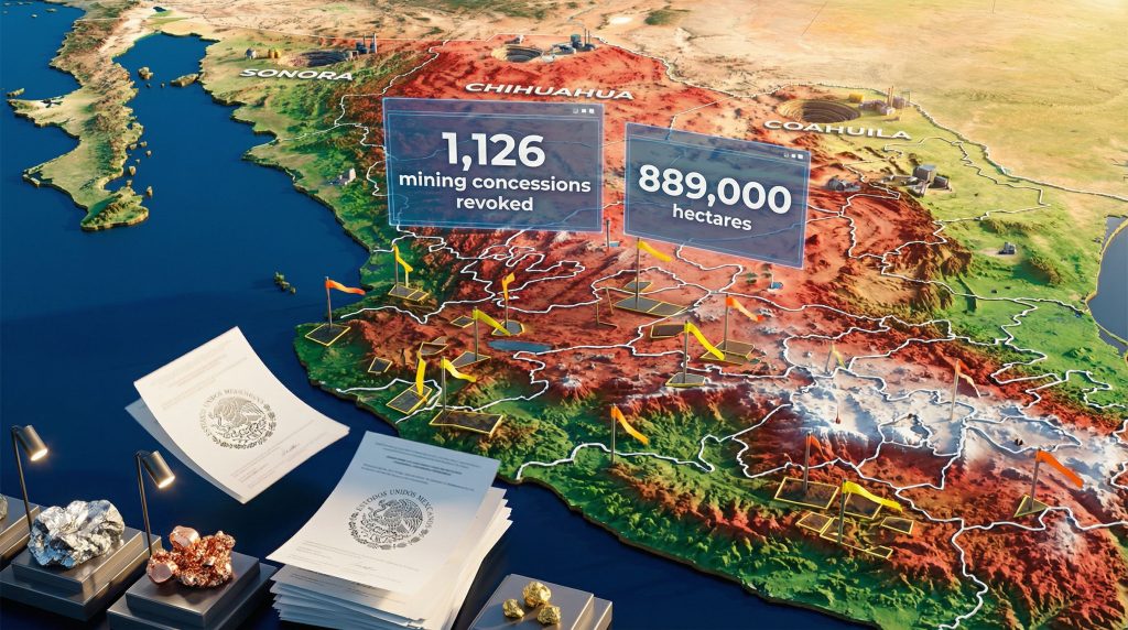 Map highlighting revoked Mexico mining concessions.